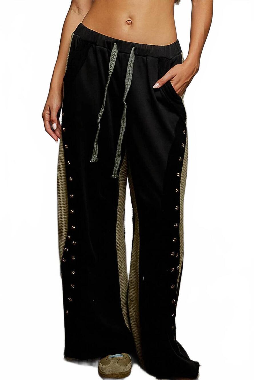 NEW POL french terry stud detail wide fit knit pants in black